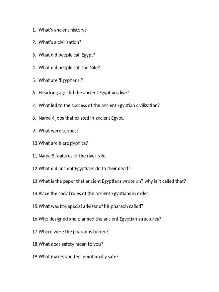 y5+Gp+Revision+Sheet+ +Ms+Nada+(1) | PDF | Ancient Egypt | Senses