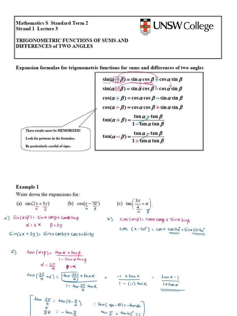 Trigonometric Functions: Angle Sums & Differences | PDF | Trigonometry ...