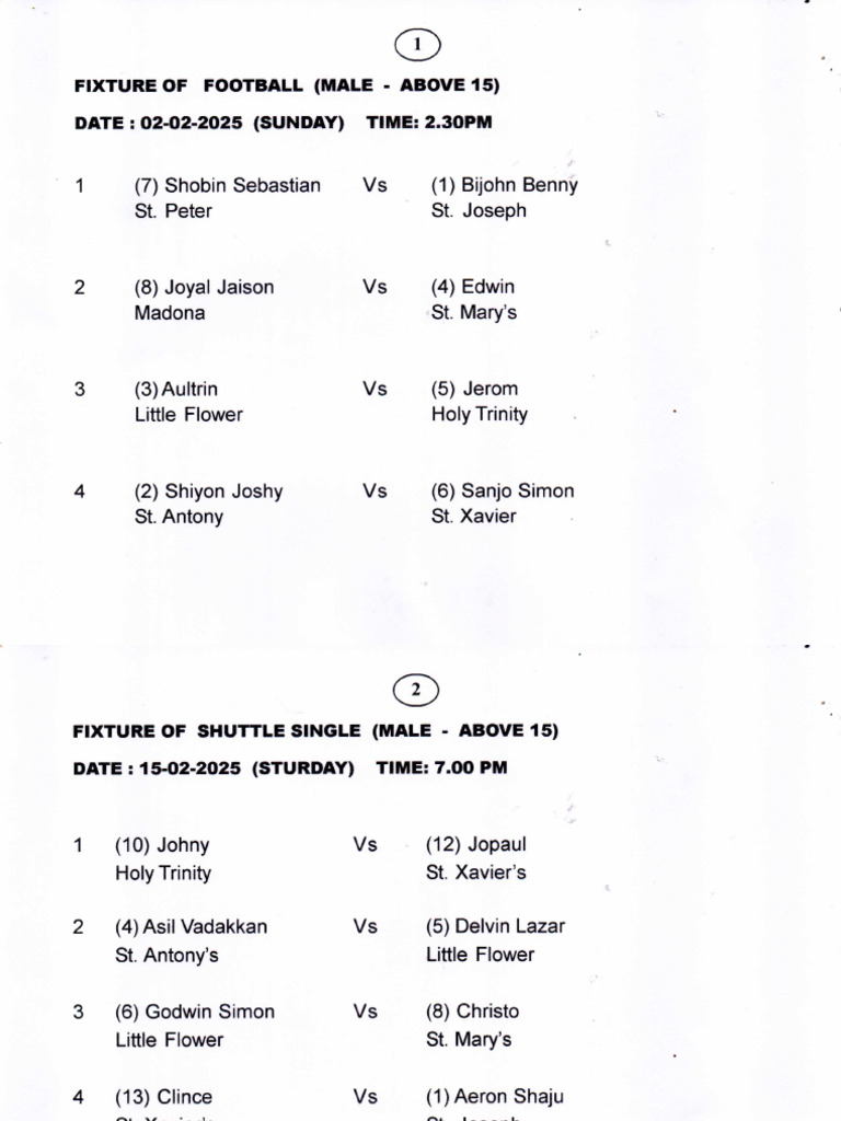 Fixture of Football and Shuttle | PDF