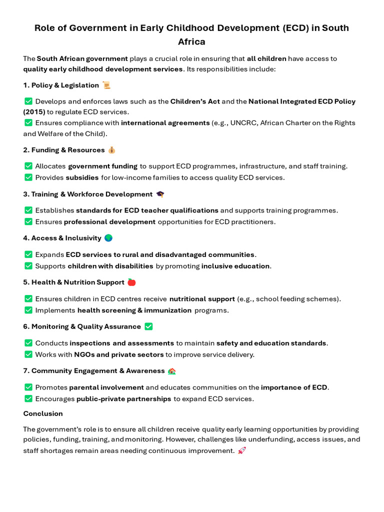 Government's Role in ECD in South Africa | PDF
