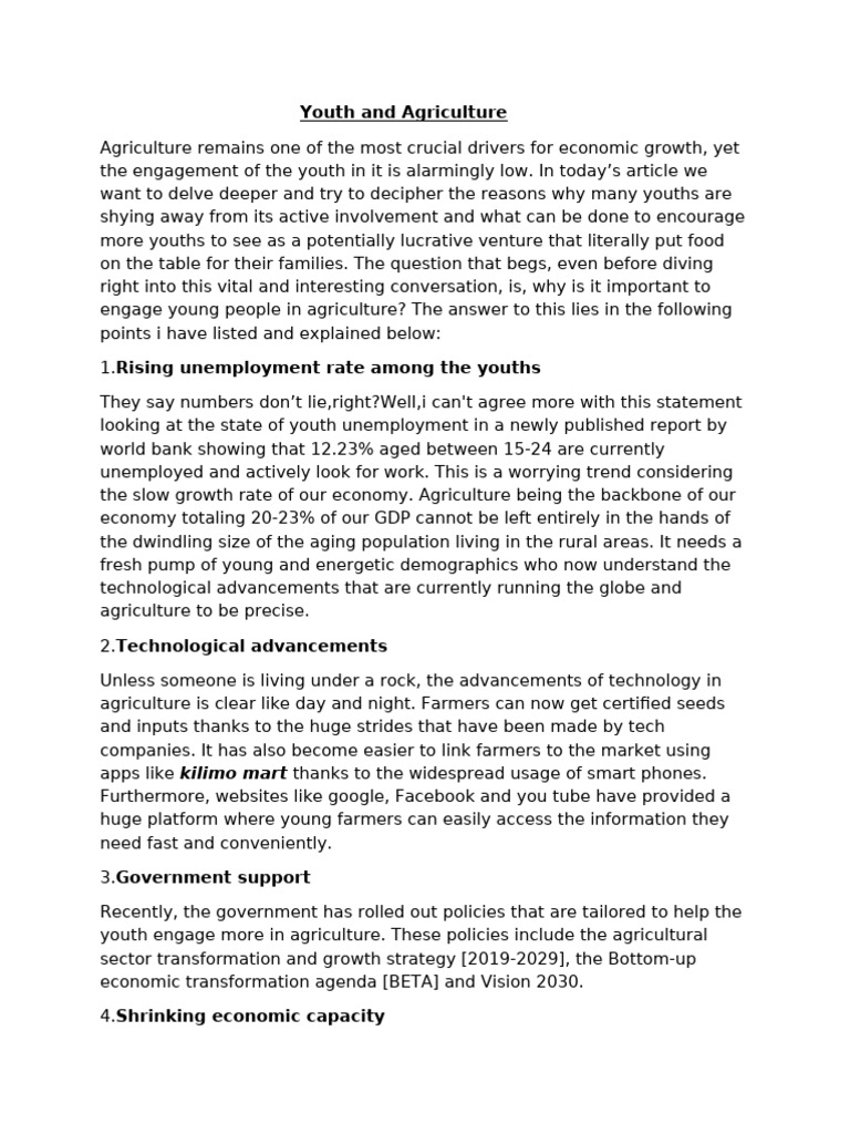 Engaging Youth in Agriculture Today | PDF | Agriculture | Economic Growth