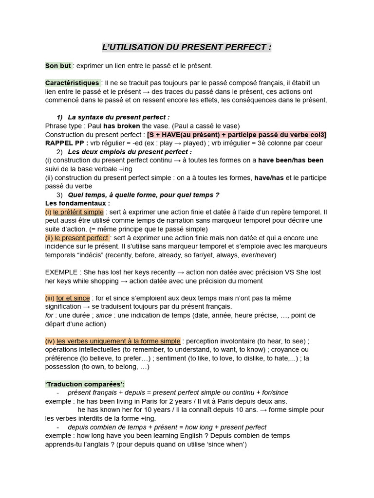 Comprendre le Present Perfect | PDF | Verbe | Syntaxe