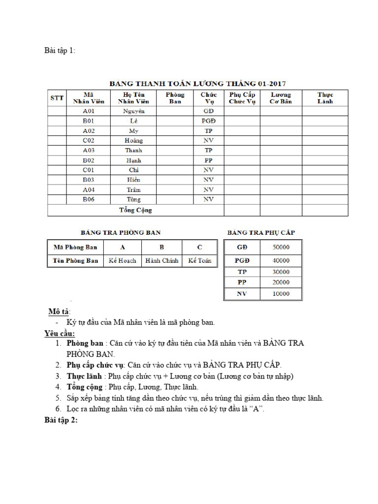 Bai Tap Excel | PDF
