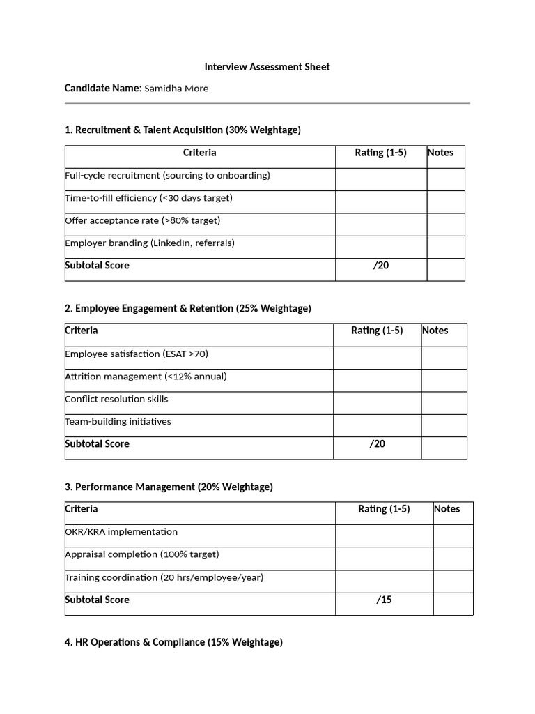Interview Assessment Sheet | PDF | Recruitment | Business Economics
