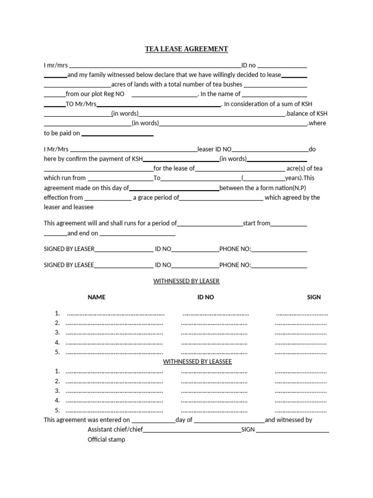 Tea Lease Agreement Form | PDF | Landlord–Tenant Law | Land Law