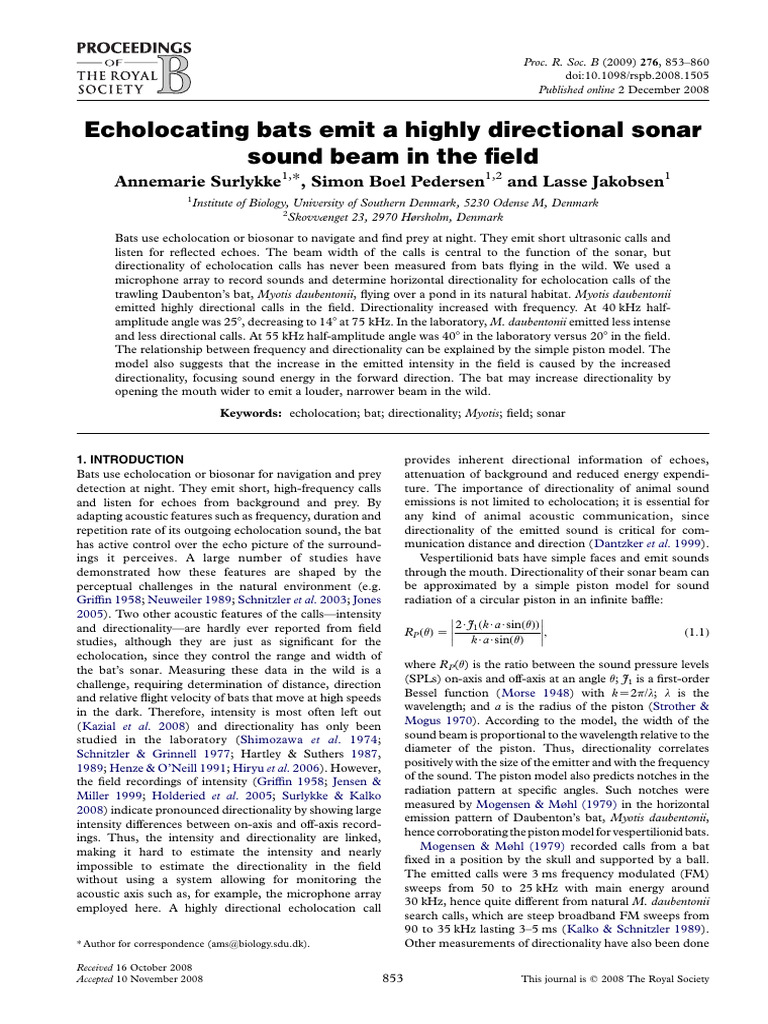 Directionality of Bat Echolocation Calls | PDF | Microphone | Acoustics