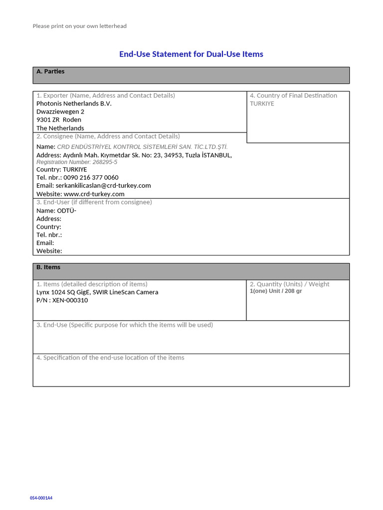 End-Use Statement for Photonis Items | PDF | Military Technology ...