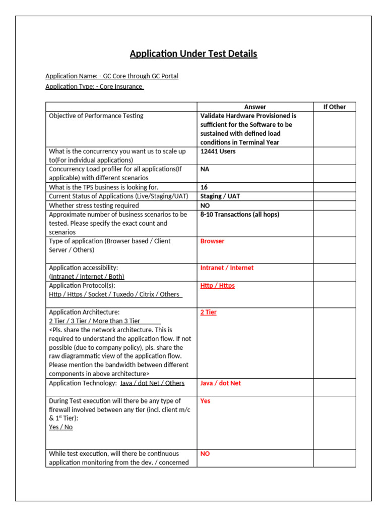 UIIC - Performance Testing Questionnaire - Filled - v2.0 | PDF | Server ...