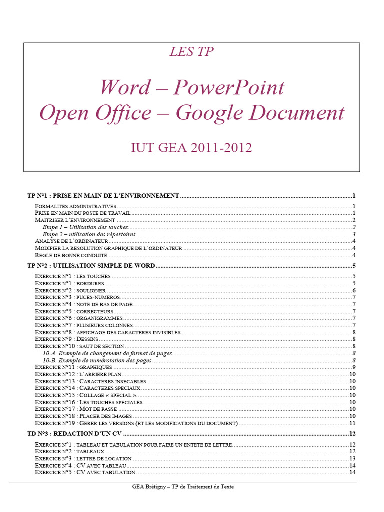 TP Word : Prise en main et exercices | PDF | Microsoft Office ...