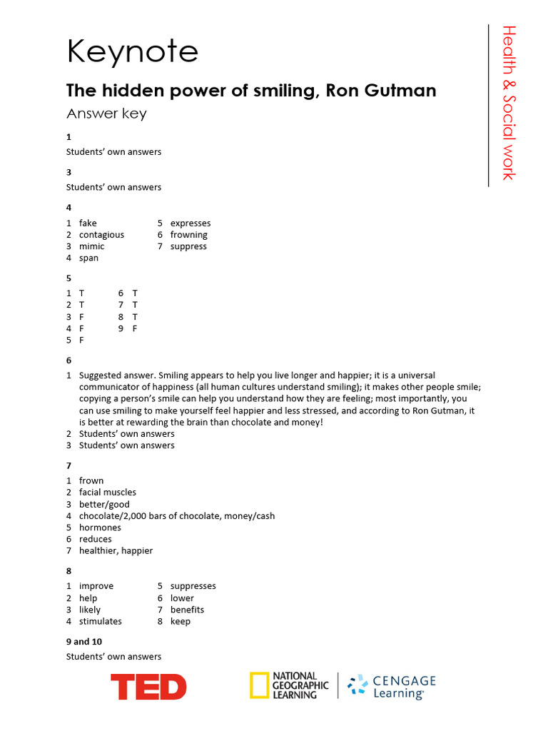 The Hidden Power of Smiling Health Answer Key PDF