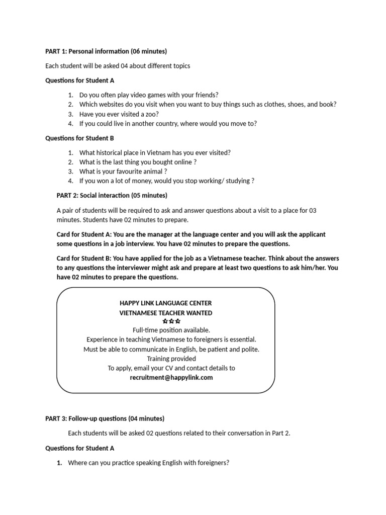 Student Interview and Job Role Play Guide | PDF