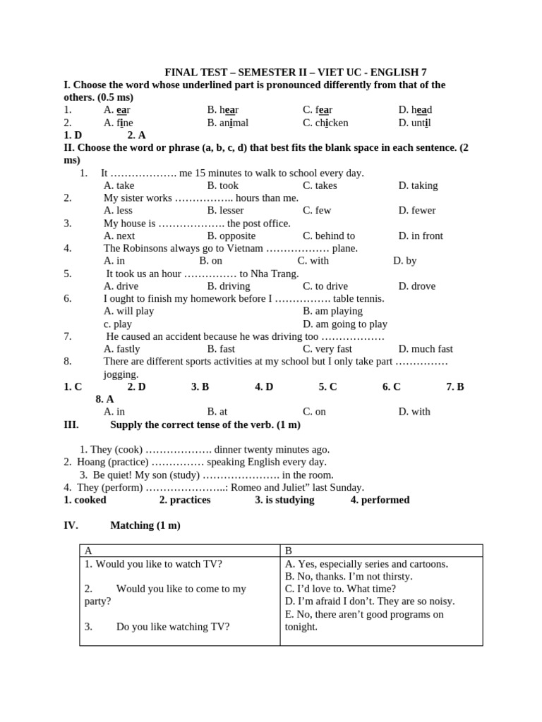 English 7 Final Test - Semester II | PDF | Association Football