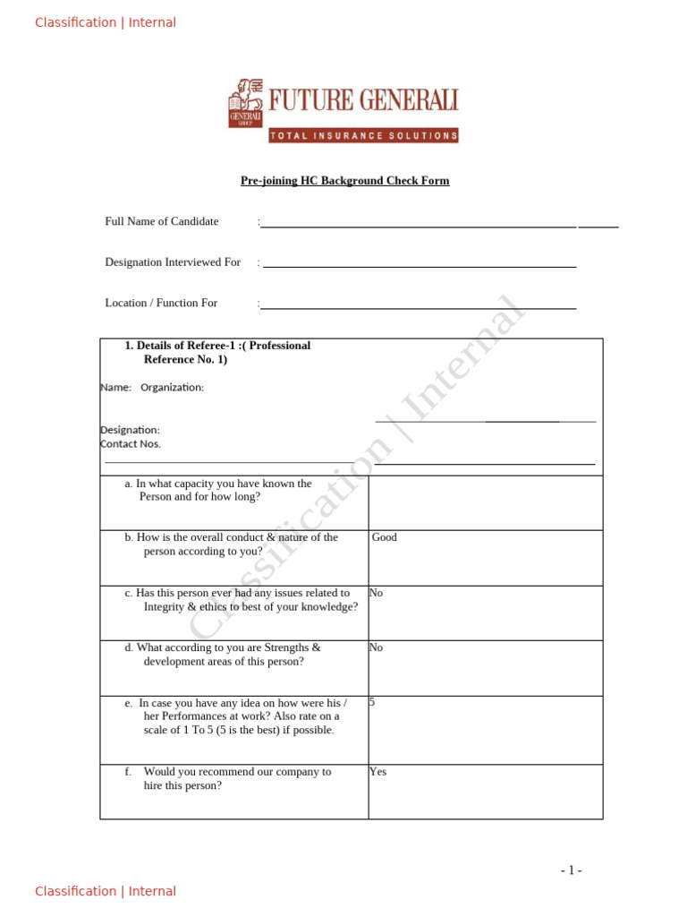 BGV Background Check Form | PDF