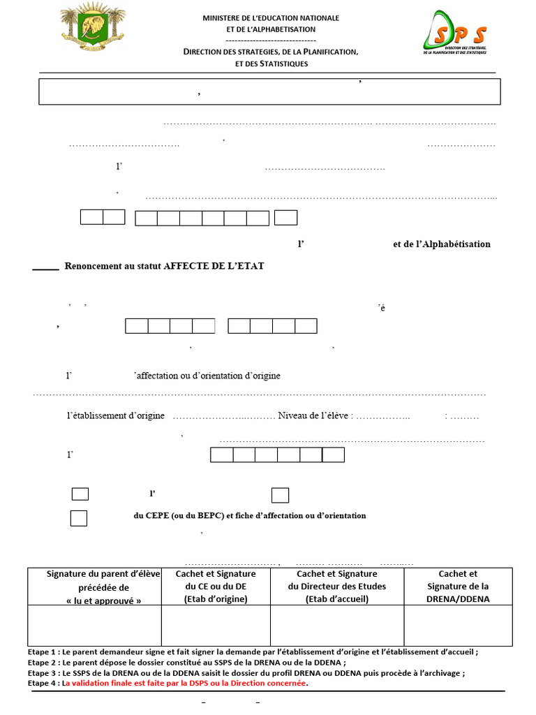 Renoncement au Statut Affecté de l'État | PDF