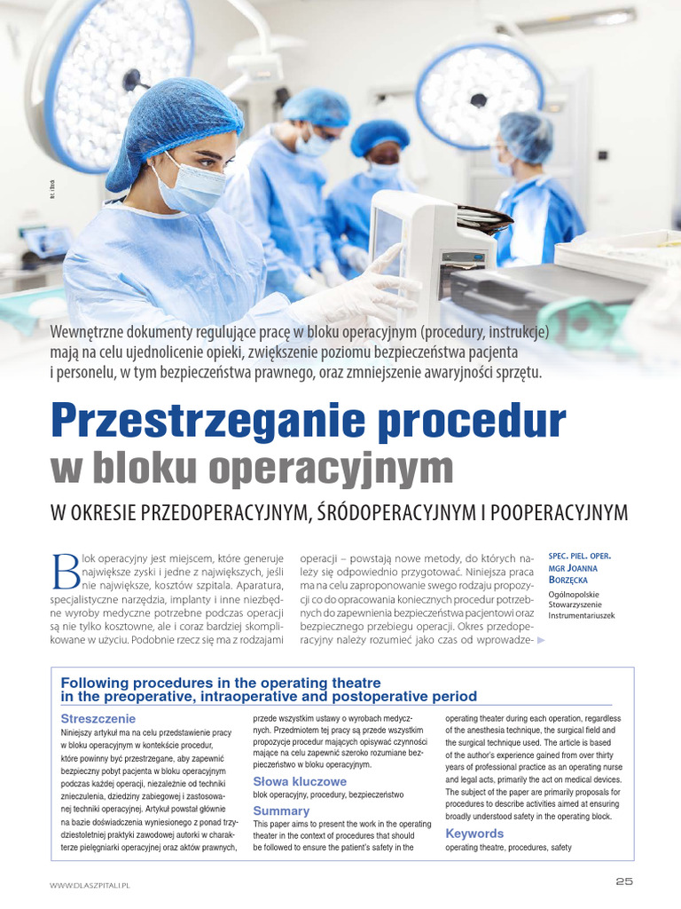 Przestrzeganie Procedur W Bloku Operacyjnym | PDF