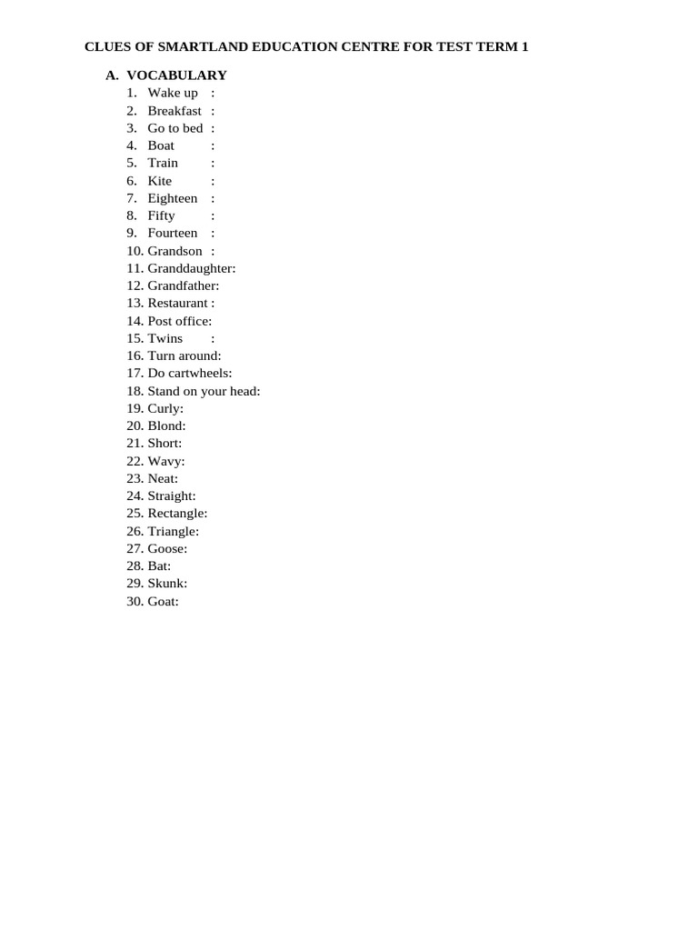 Smartland Education Centre Term 1 Clues | PDF