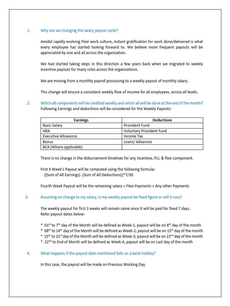 Weekly Salary Payout Changes Explained | PDF | Salary | Paycheck