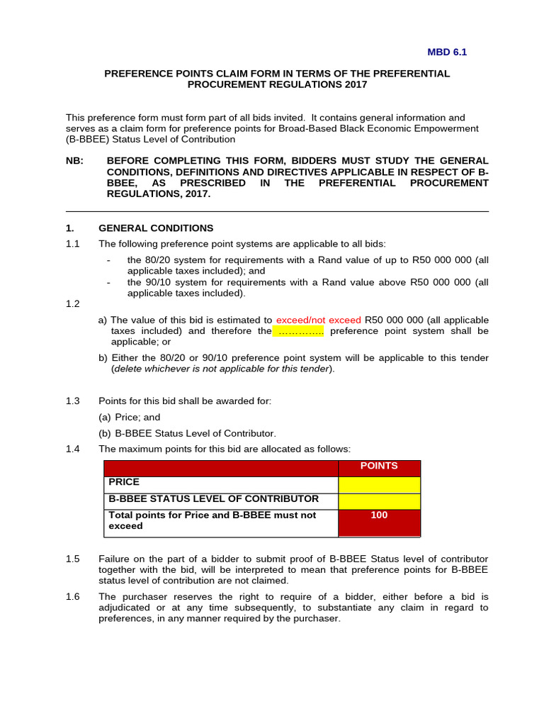 MBD 6.1 Preference Points Claim Form | PDF | Economies