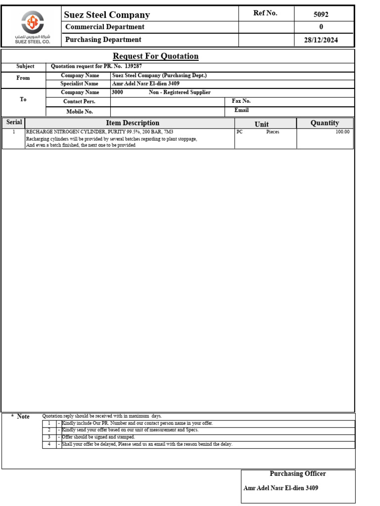 Quotation Request for PR. 139287 | PDF