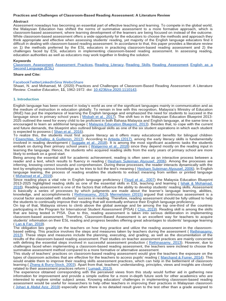 Classroom-Based Reading Assessment Challenges | PDF | Educational ...