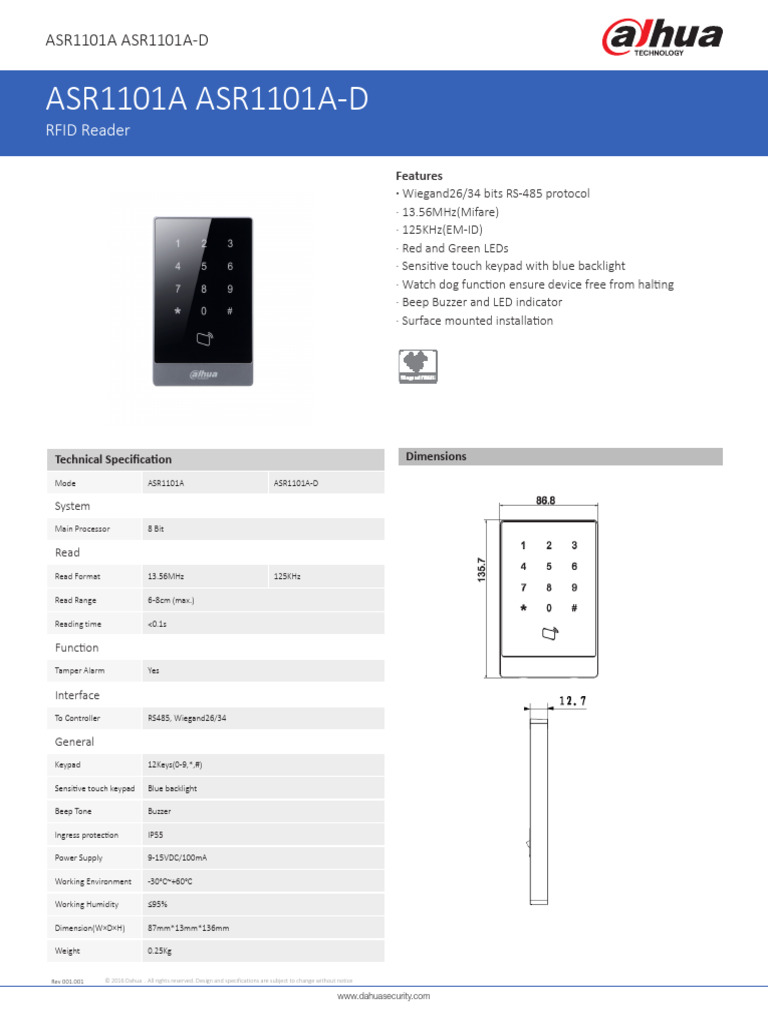 ASR1101A RFID Reader Specifications | PDF | Information And ...