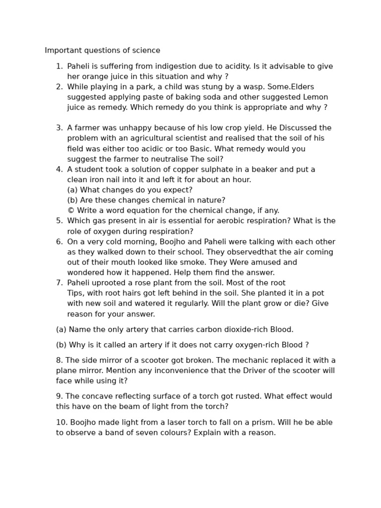 Science Important Questions | PDF