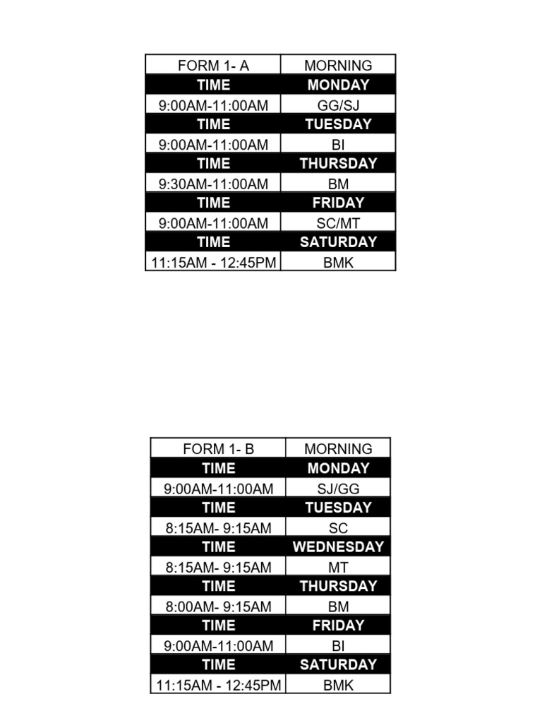 Form 1 Morning Tuition Group A & B | PDF