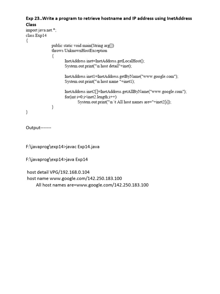 Retrieve Hostname and IP Address in Java | PDF | Internet | Network ...