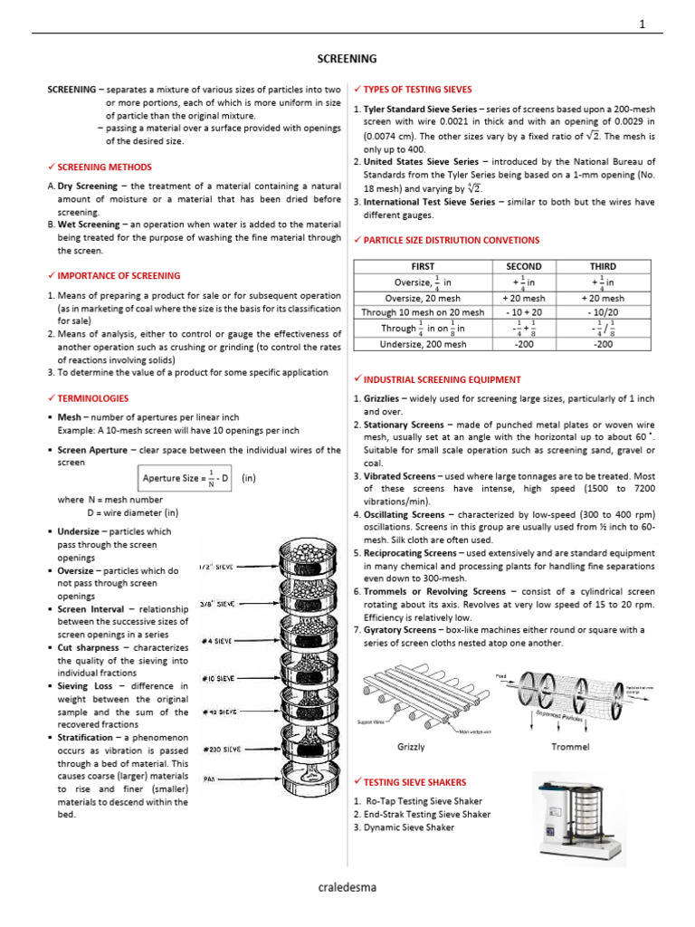 Screening Methods and Equipment Guide | PDF | Physical Sciences | Materials