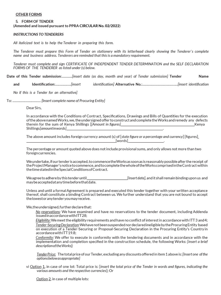 Form of Tender Guidelines 2022 | PDF | Corruption | Justice