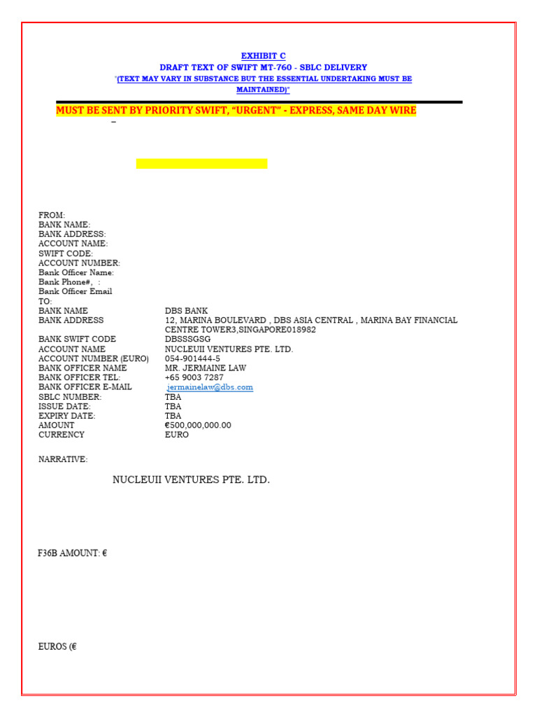 DBS Singapore MT760 VERBIAGE For MXTF PLATFORM | PDF | Letter Of Credit ...