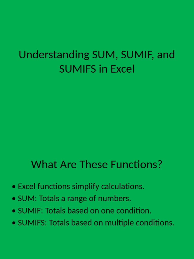 Excel SUM, SUMIF, and SUMIFS Guide | PDF