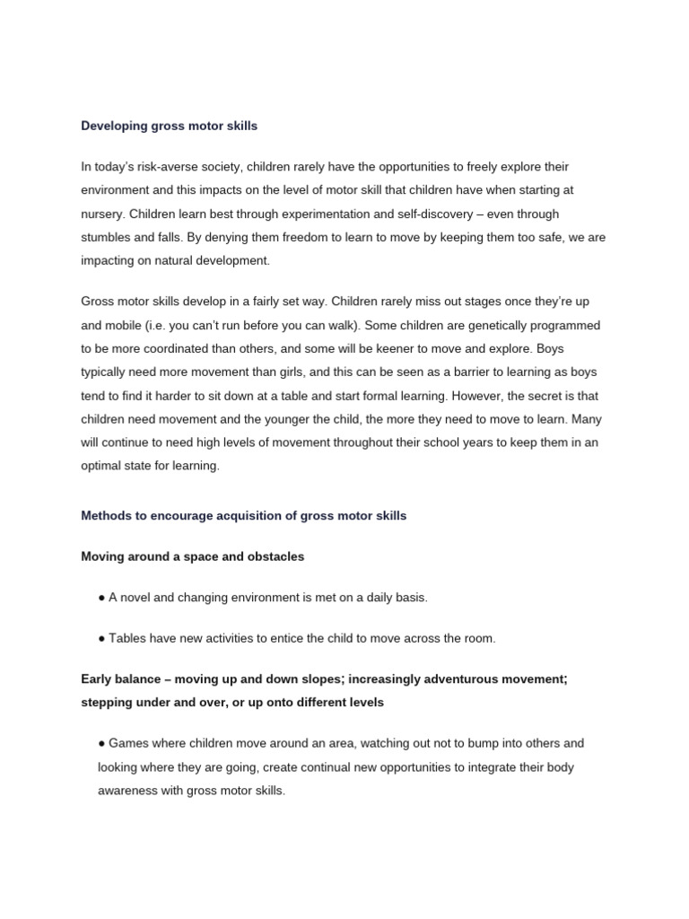 Encouraging Gross Motor Skill Development | PDF | Cognitive Science ...