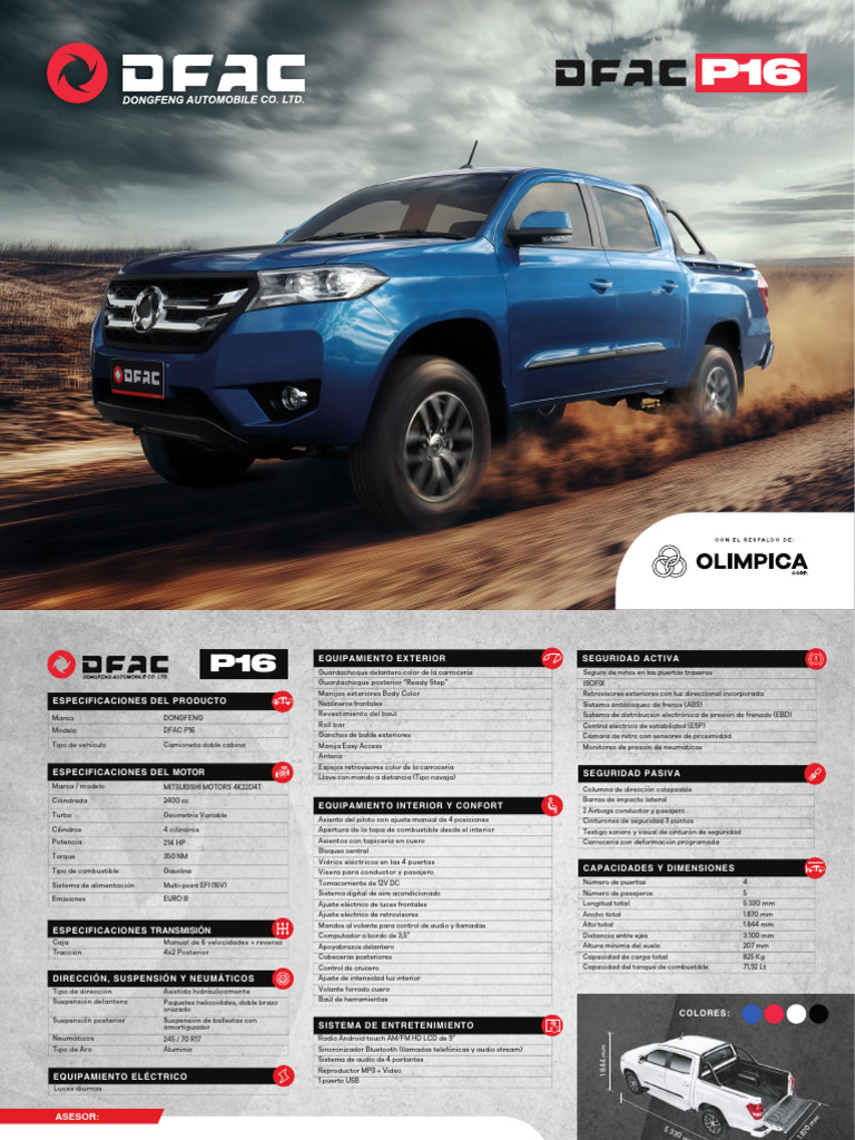 Camioneta DFAC P16: Especificaciones y Equipamiento | PDF | Sistema de ...