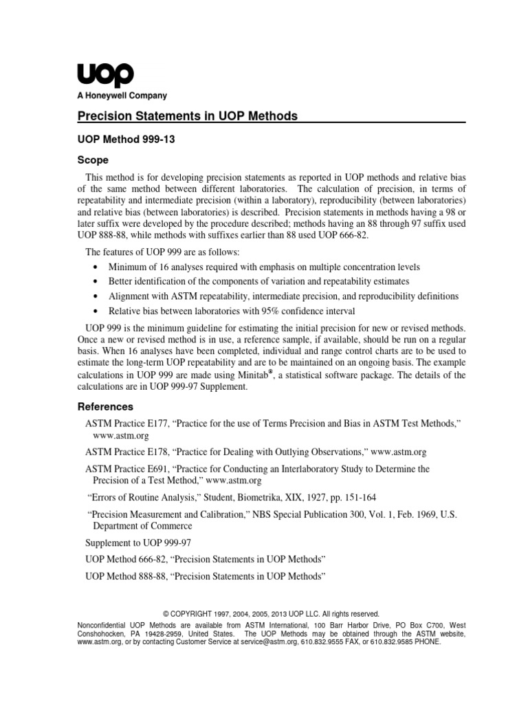 UOP 999-13 Precision Statements in UOP Methods | PDF | Variance | Bias ...