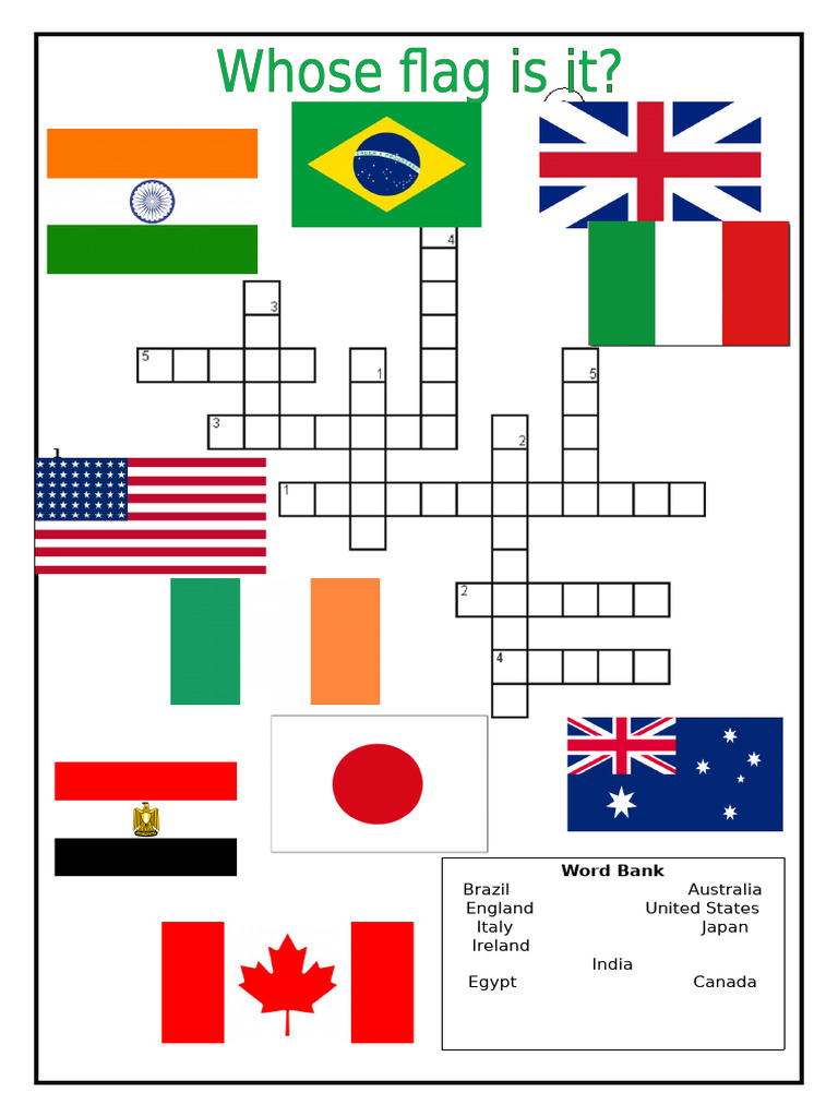 Country Flag Crossword Crosswords Fun Activities Games Warmers Coolers