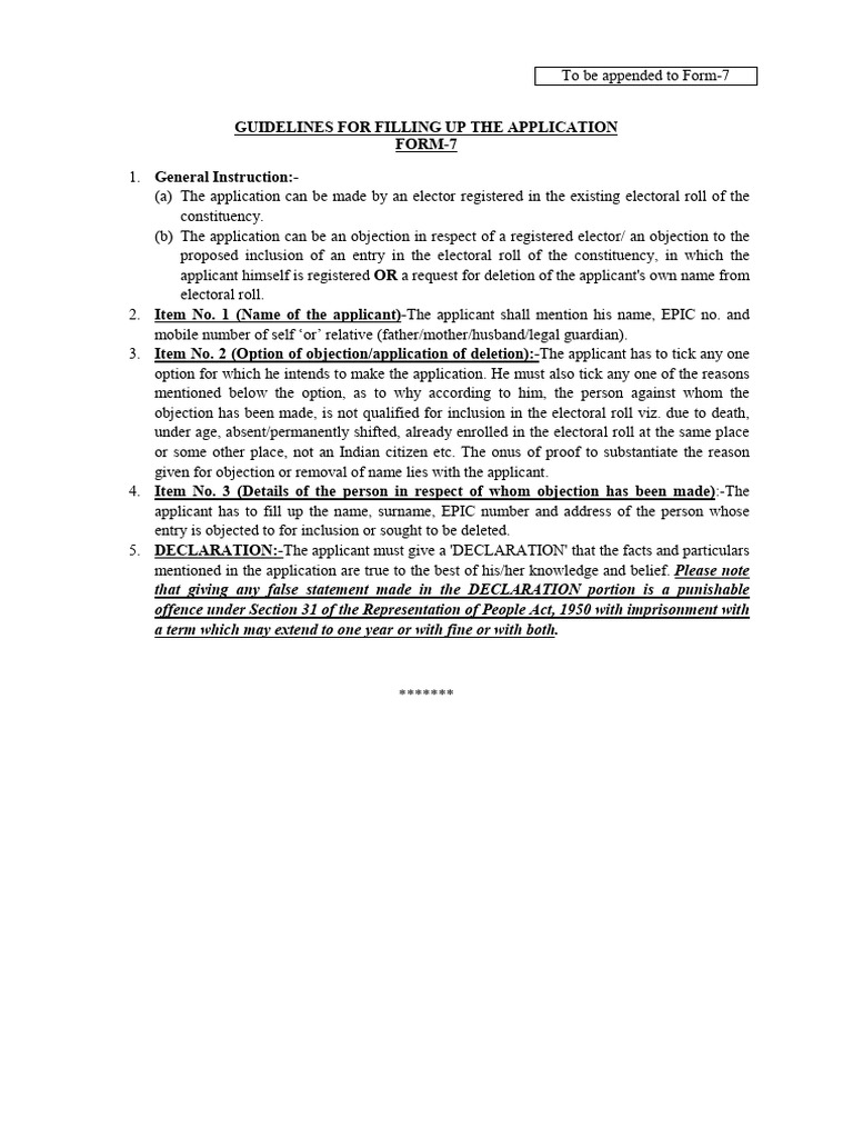 Guidelines for Form-7 Applications | PDF