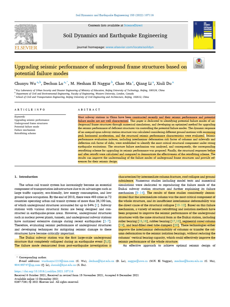 Upgrading Seismic Performance of Underground Structures | PDF ...