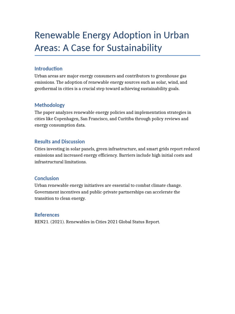 Renewable Energy Urban Sustainability | PDF
