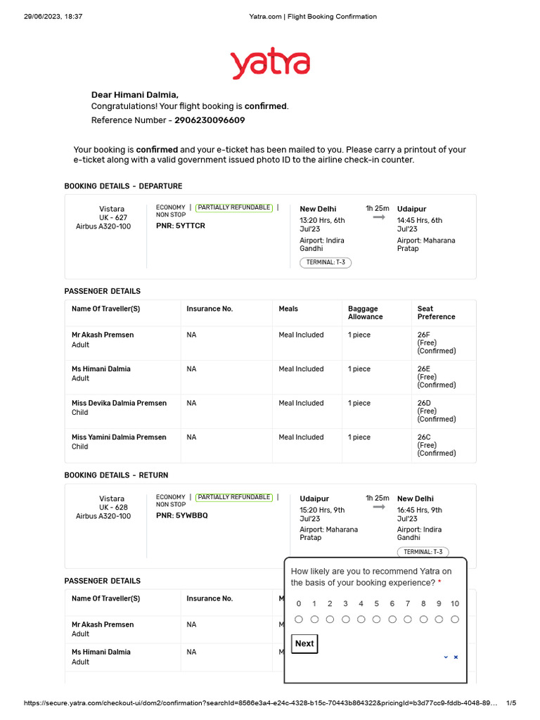 Yatra Flight Booking Confirmation | PDF