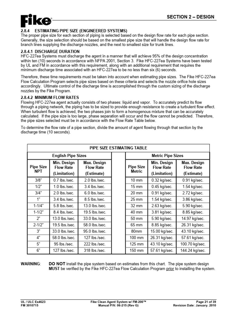 FM200 System Pipe Flow Rate | PDF | Flow Measurement | Mechanical ...