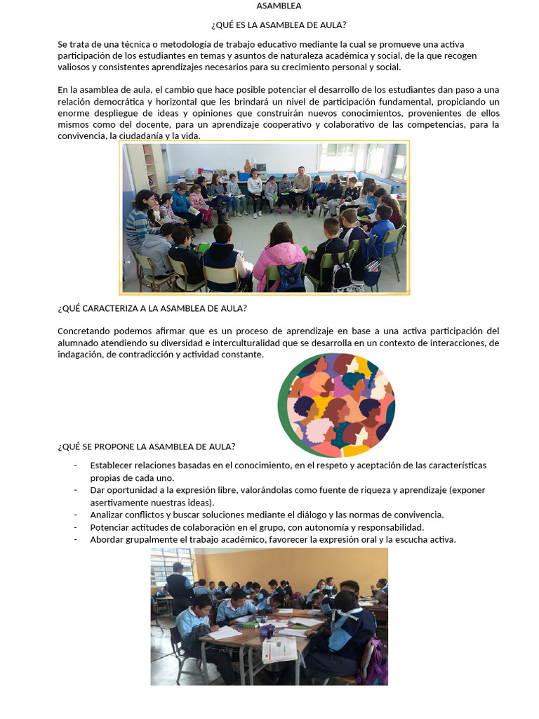 Asamblea de Aula | PDF | Salón de clases | Aprendizaje