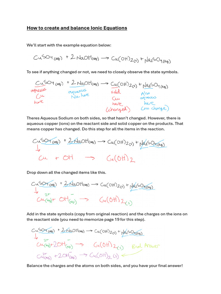 How To Create and Balance Ionic Equations | PDF