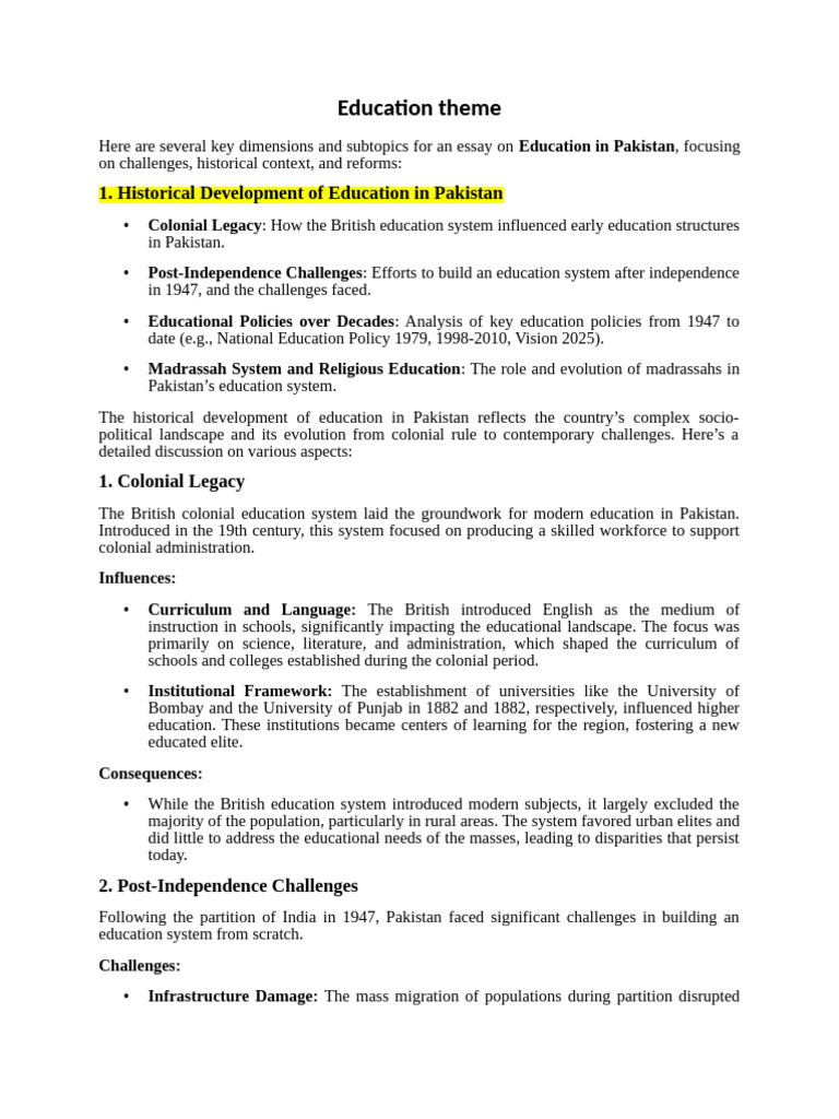 Education Challenges and Reforms in Pakistan | PDF | Literacy ...