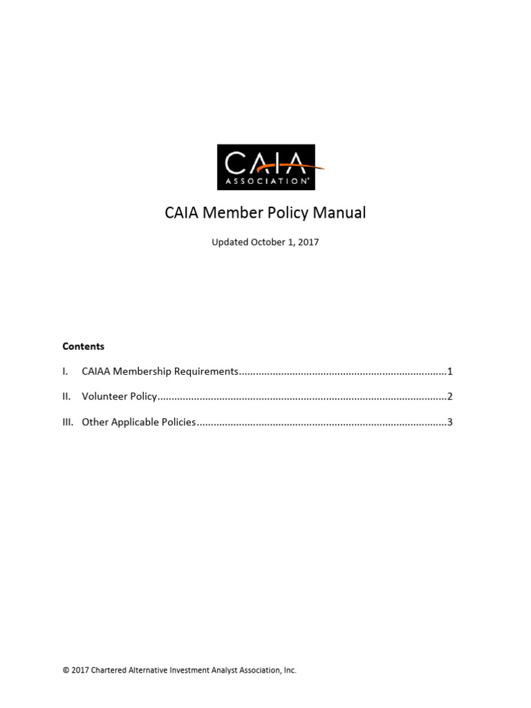 CAIA Member Policy Manual Overview | PDF | Office Of Foreign Assets ...