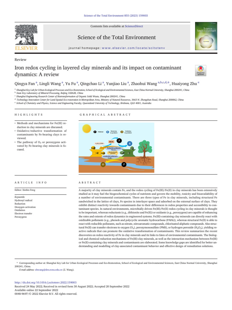 Iron Redox Cycling in Clay Minerals | PDF | Redox | Iron