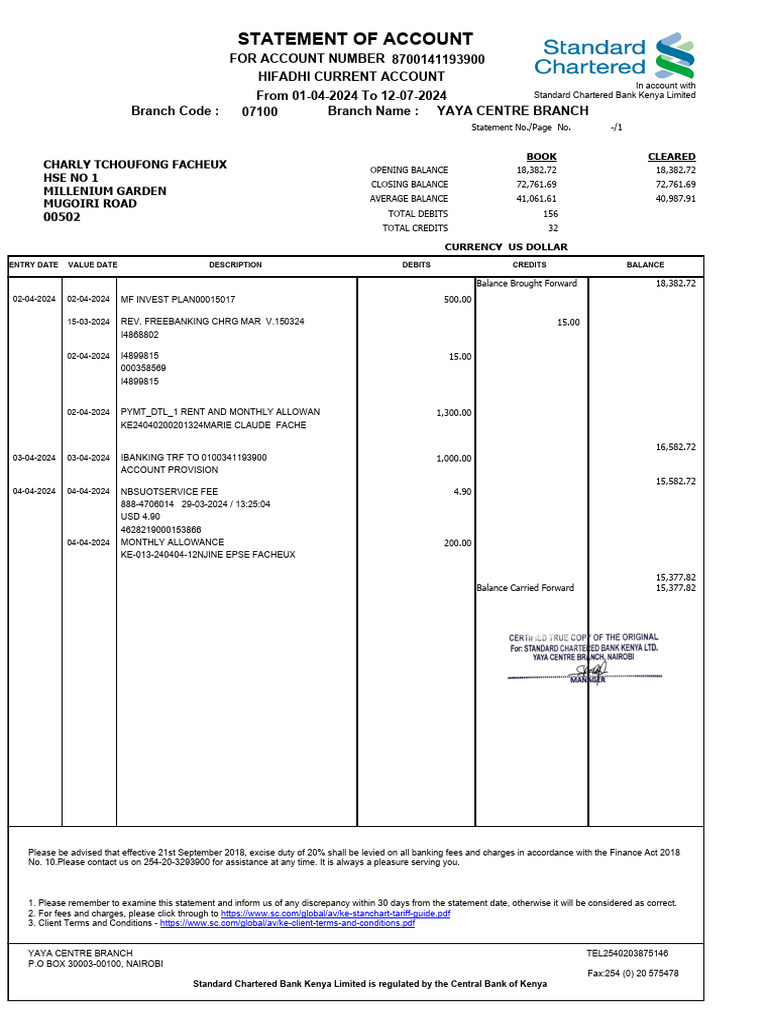 Hifadhi Current Account Statement | PDF | Banks | United States Dollar