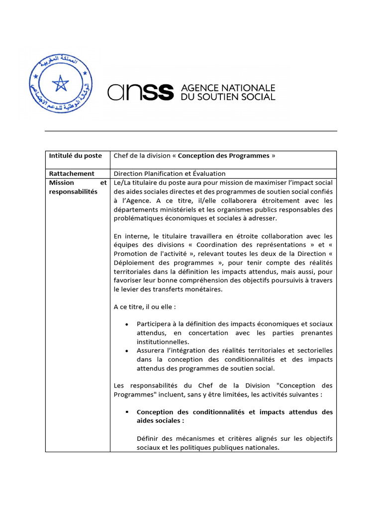 Chef de Division Programmes Sociaux | PDF | Expérience | Partie prenante