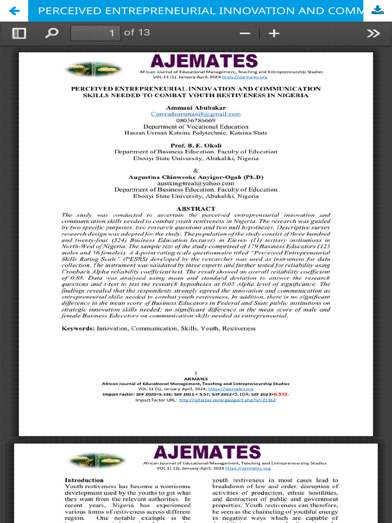 Combating Youth Restiveness in Nigeria | PDF | Entrepreneurship ...