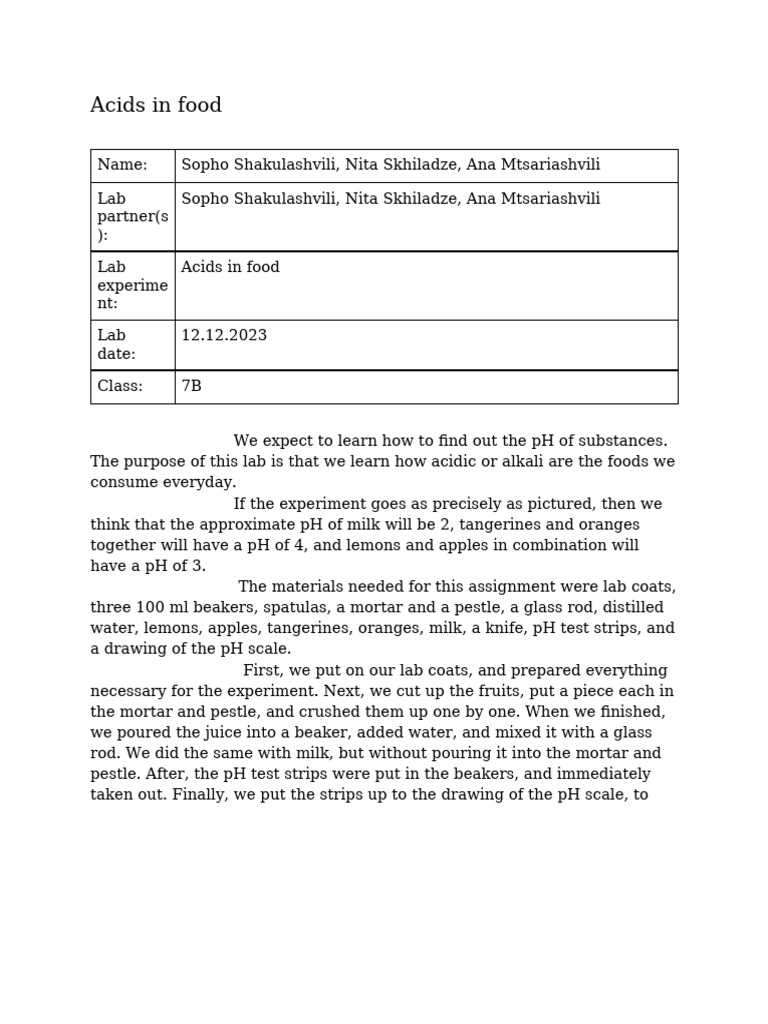 Acids in Food | PDF